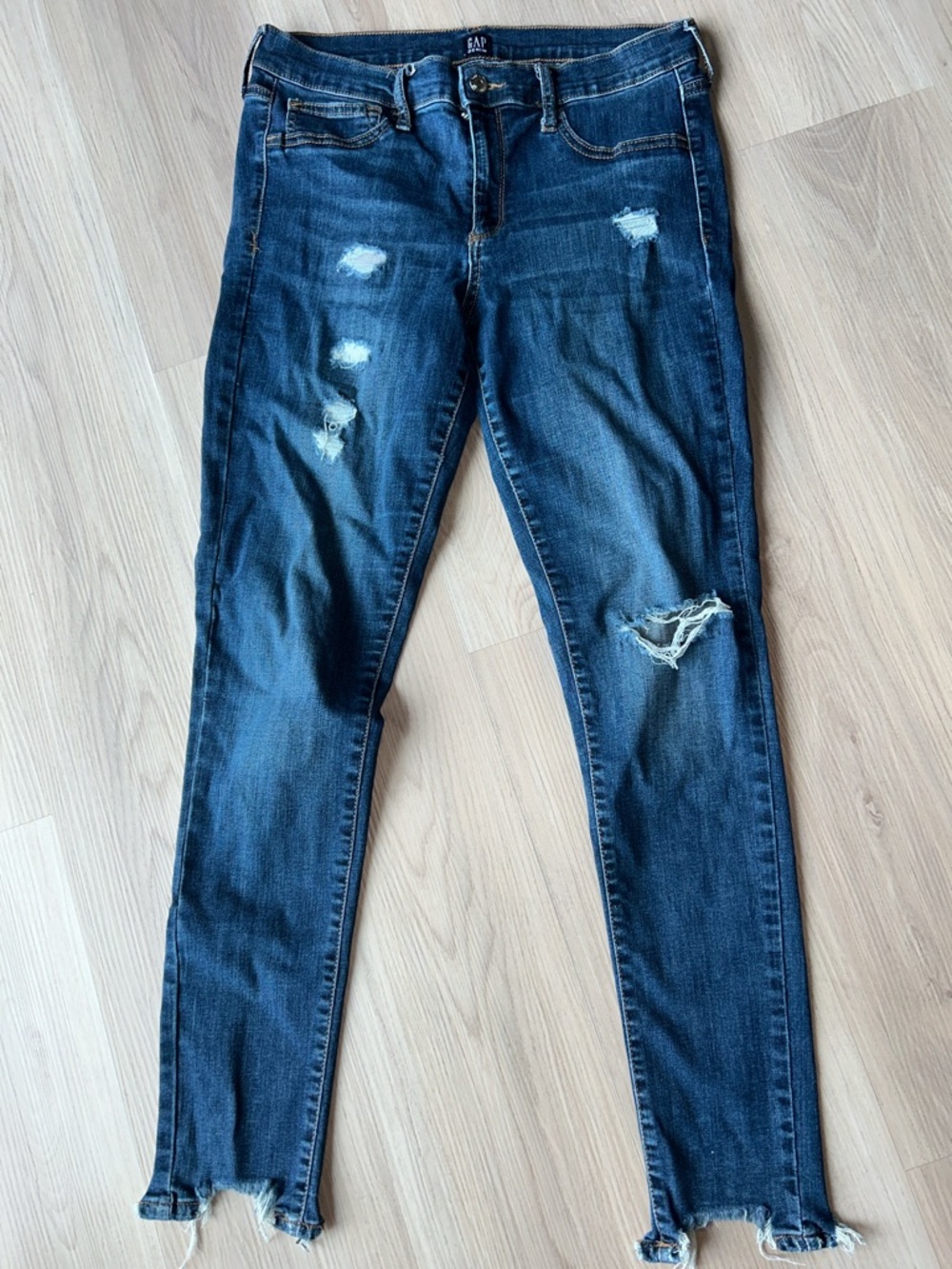 GAP Women's Distressed Skinny Jeans 31T Dark Blue Denim Jeggings Frayed